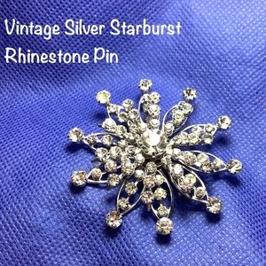 🆕Vintage Silver Starburst Rhinestone Pin